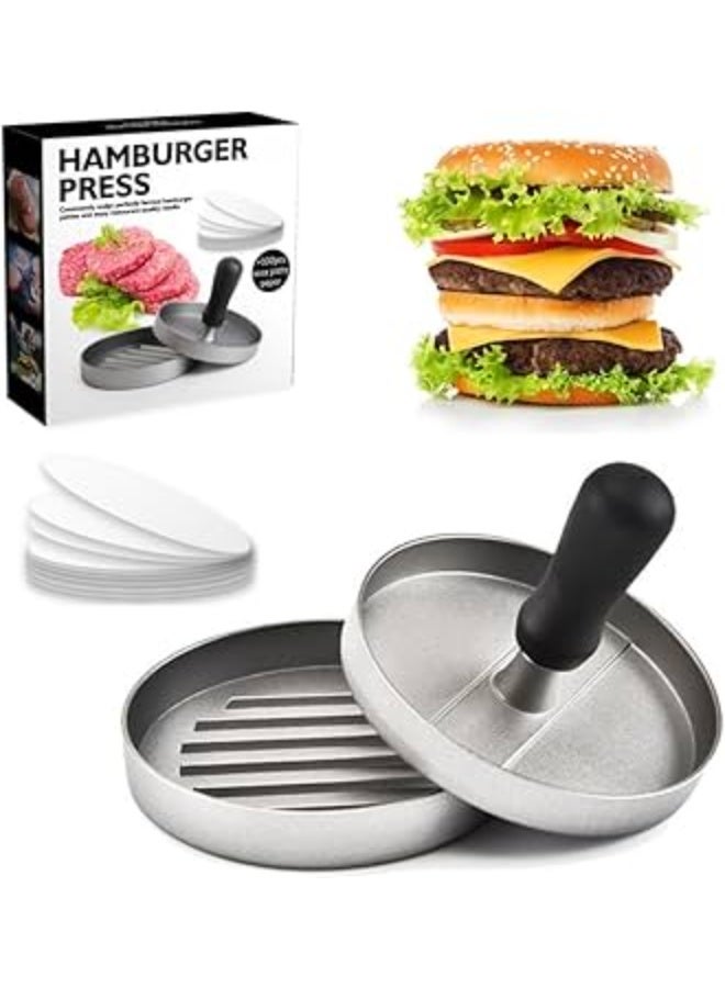 Non-Stick Burger Press, Patty Maker Aluminum Patty Mold for BBQs Housemade Hamburger - Silver - Image 3